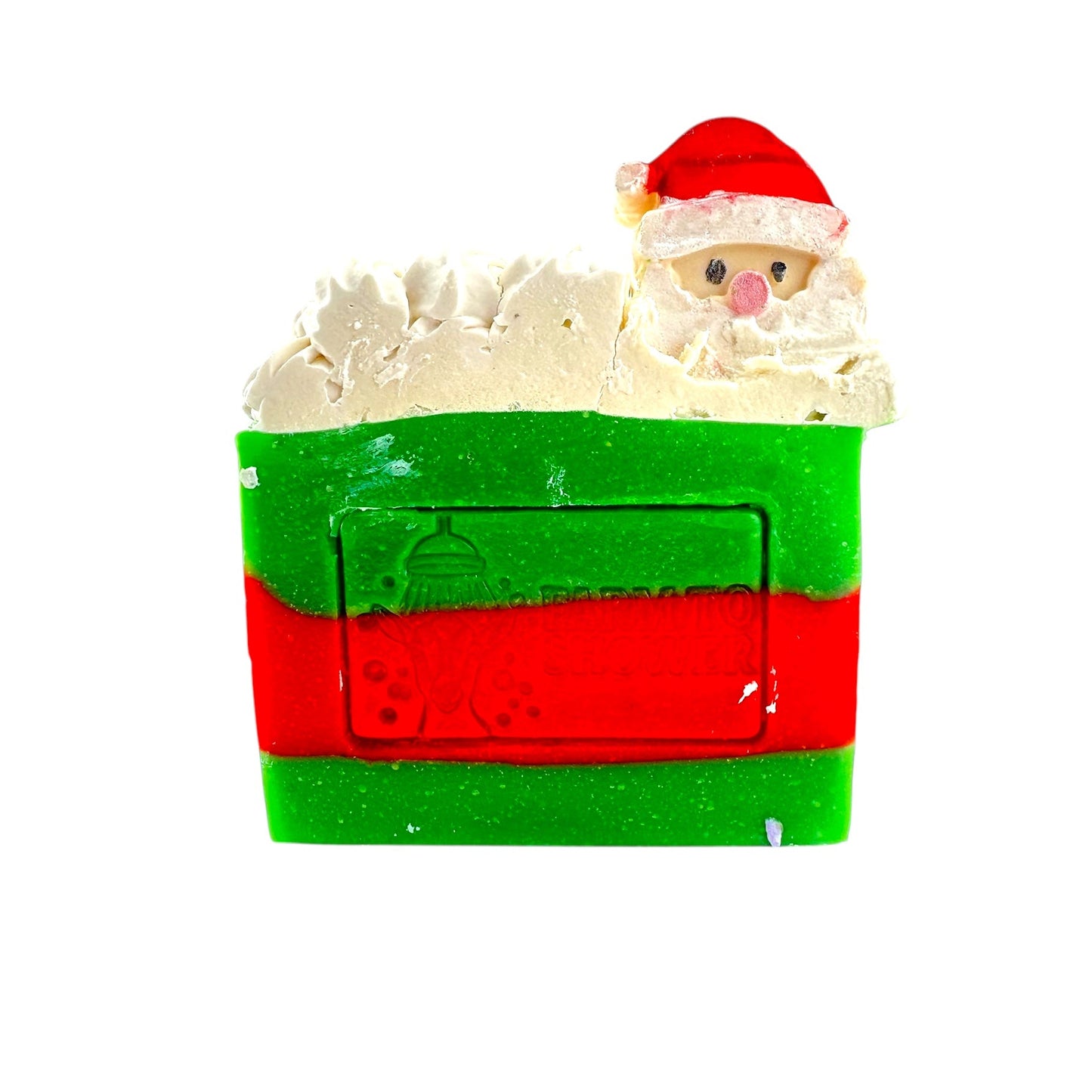 Soap bar with a Santa Claus design on a white background